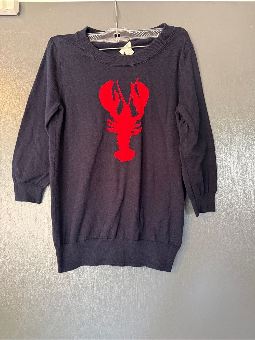 J. Crew Navy Lightweight Crewneck Sweater with Red Lobster Motif